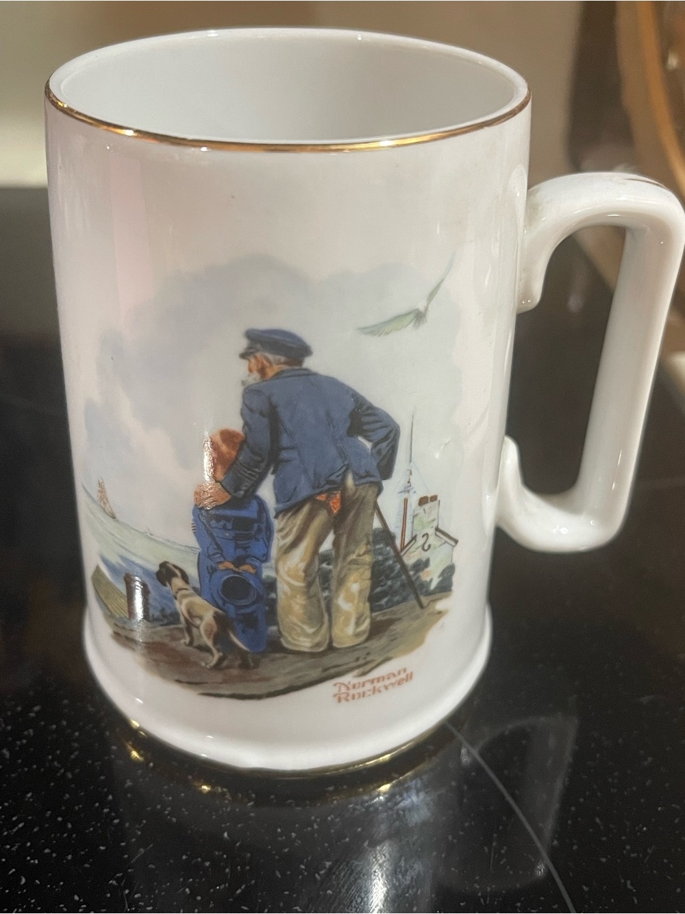 Norman Rockwell " Looking Out to Sea " 1985 Gold Trim Mug Collectible